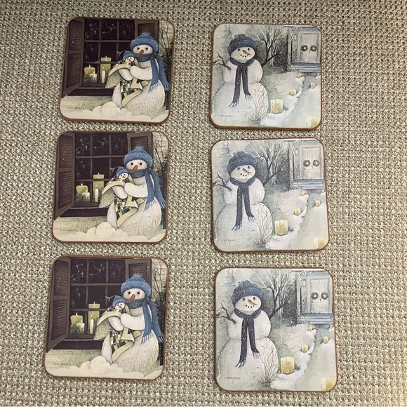 Pimpernel Set Of Four Cork board Placement With Six Matching Coasters Snowman - Picture 7 of 7